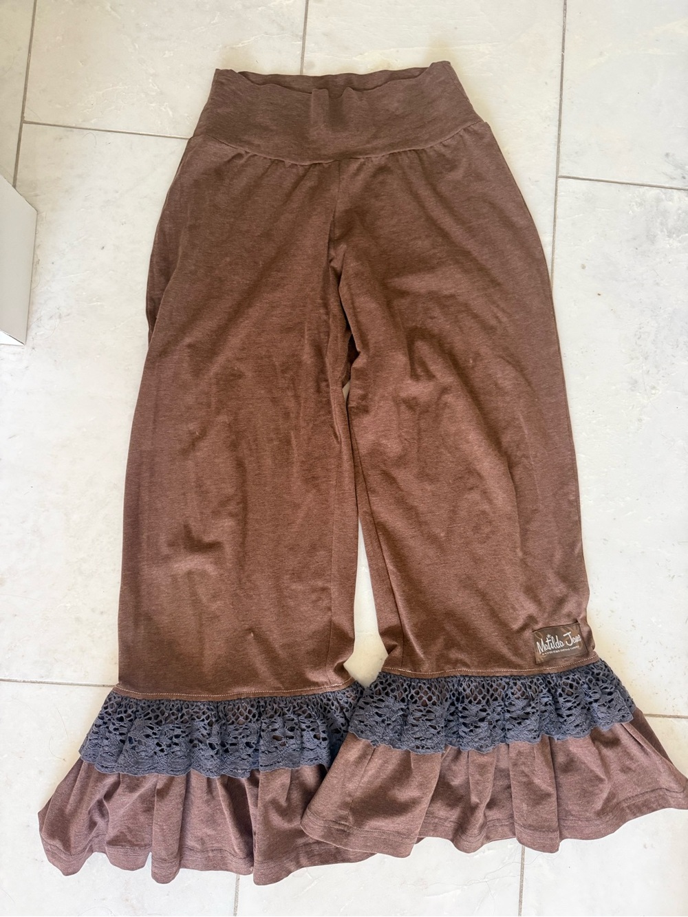 Women’s Matilda Jane Brown Ruffle Pants with Crochet Trim